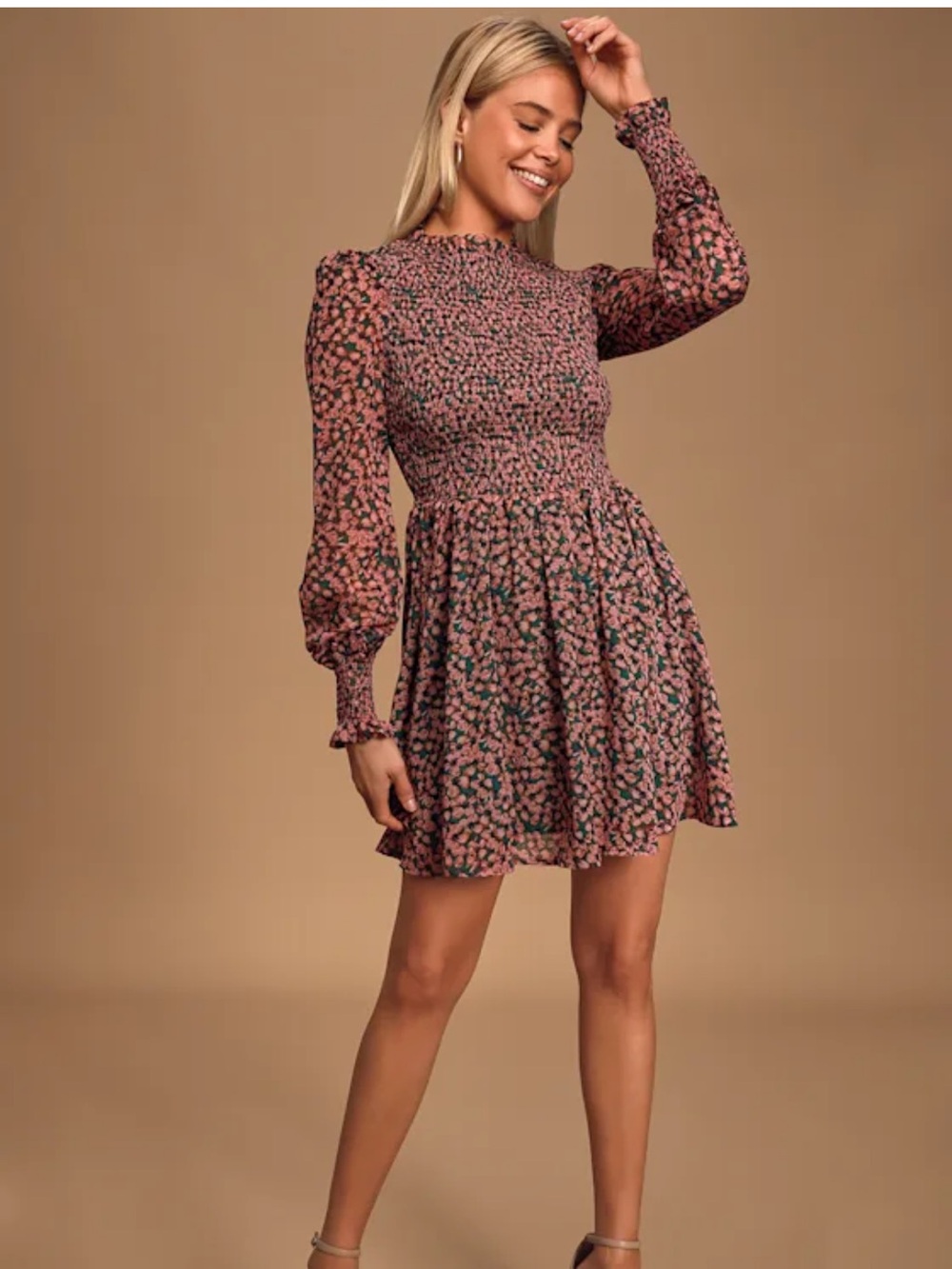 NWT Lulus Floral Forever Green and Pink Floral Print Smocked Skater Dress Size S